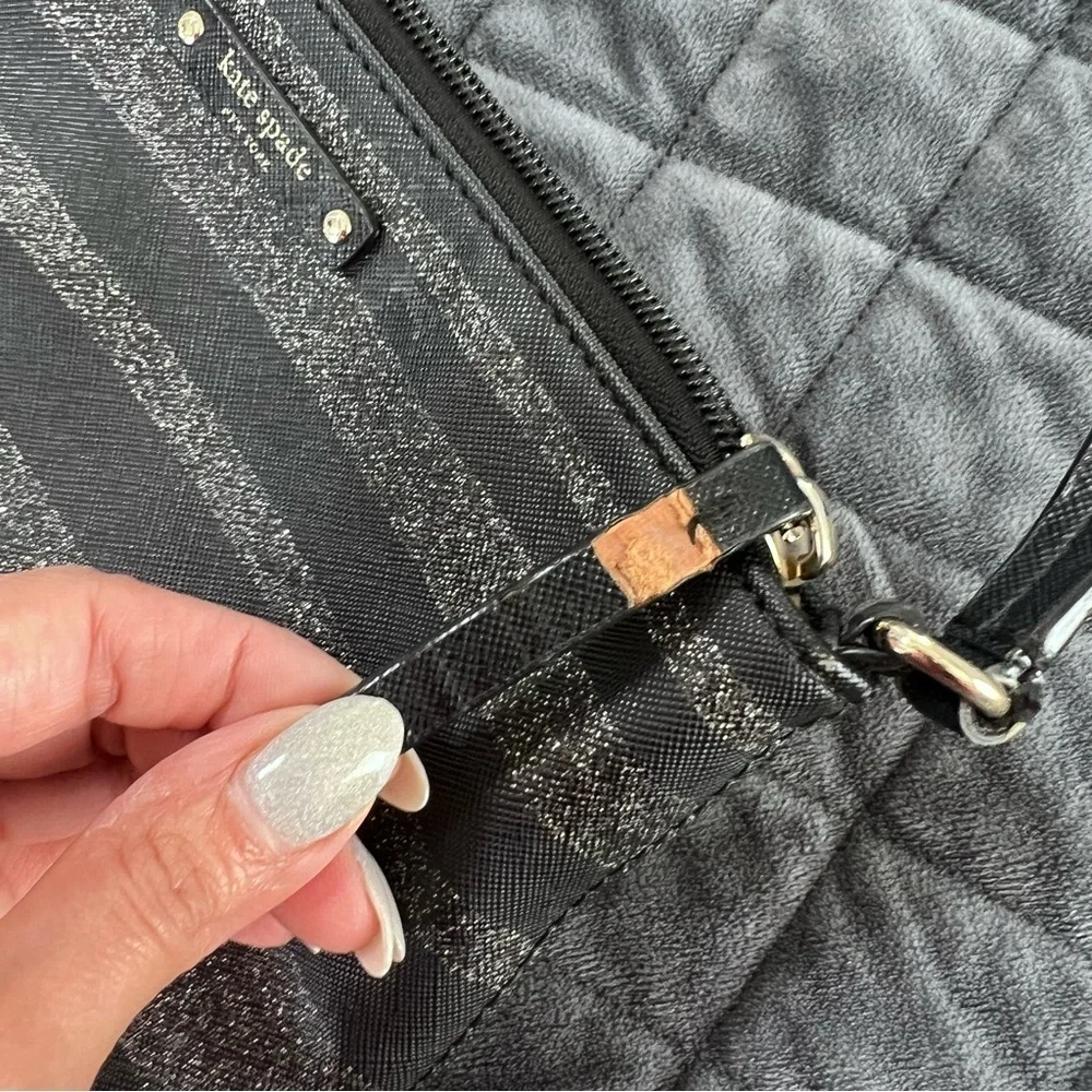 Kate Spade Crossbody Purse Bag Black Shimmery Sparkle Stripe Small Rectangle